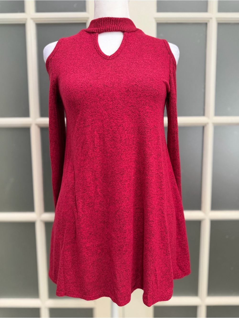 BCX Women’s Trapeze Pullover Mock Cold Shoulder Top Long Sleeve M Fall Boho Cozy